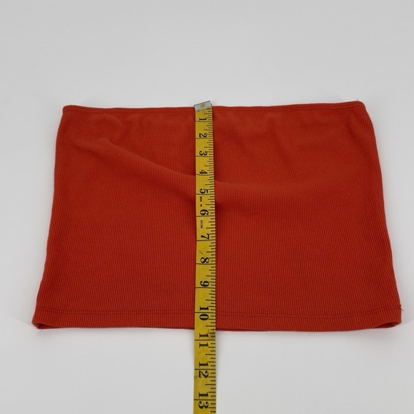 Women's Y2K Distressed Denim Cutoff Shorts + Orange Ribbed Tube Top Set Medium - Picture 11 of 13